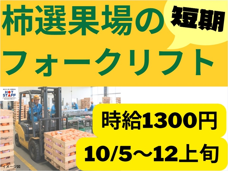 選果場でリフトを使って柿入りダンボールの整理・移動
