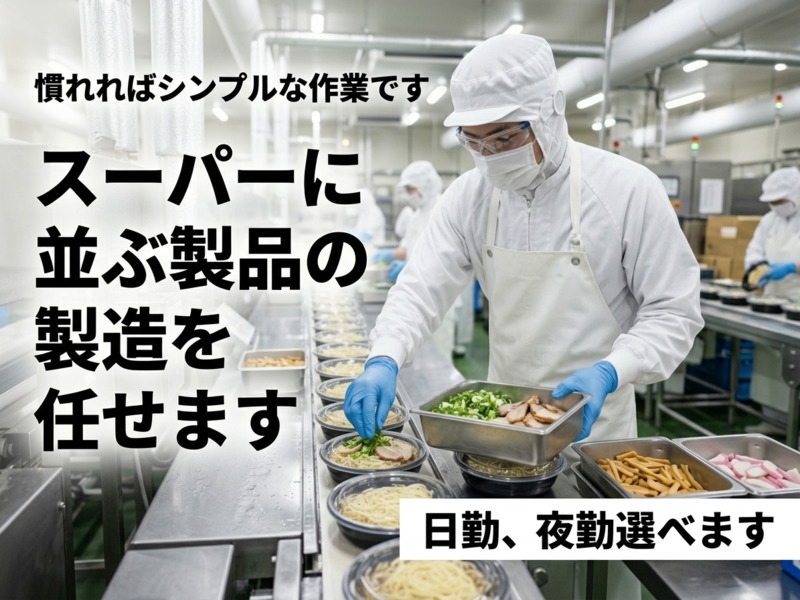 麺類製造ラインでの盛り付け・検品・箱詰め